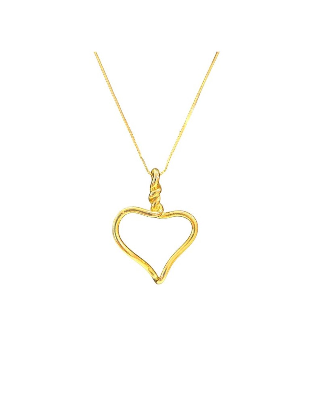 Open Heart Pendant Necklace Gold-Tone Twisted Detail Delicate Chain 30"